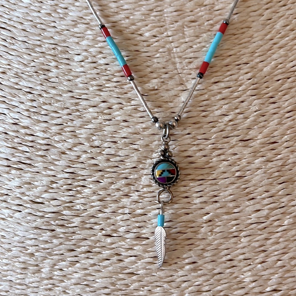 American Indian Sterling Silver Feather Necklace